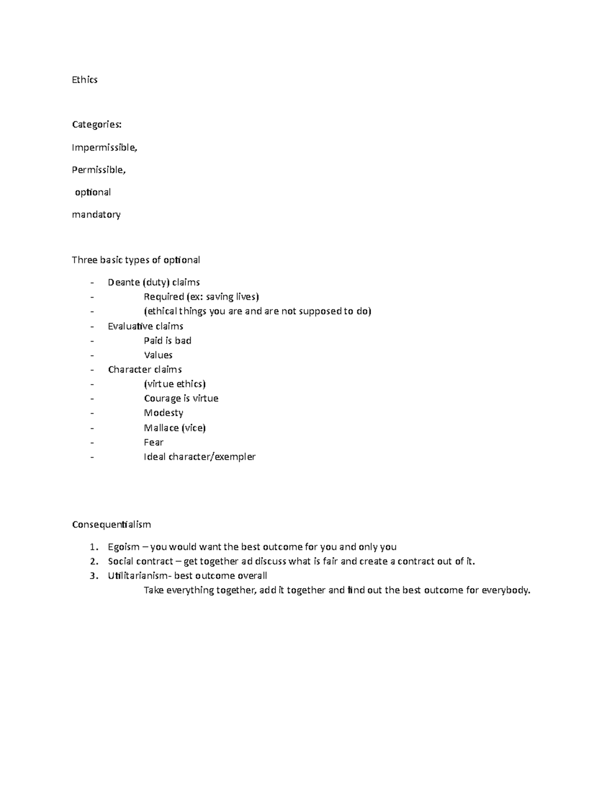 Ethics Intro Notes Summaries and Answers - Ethics Categories ...