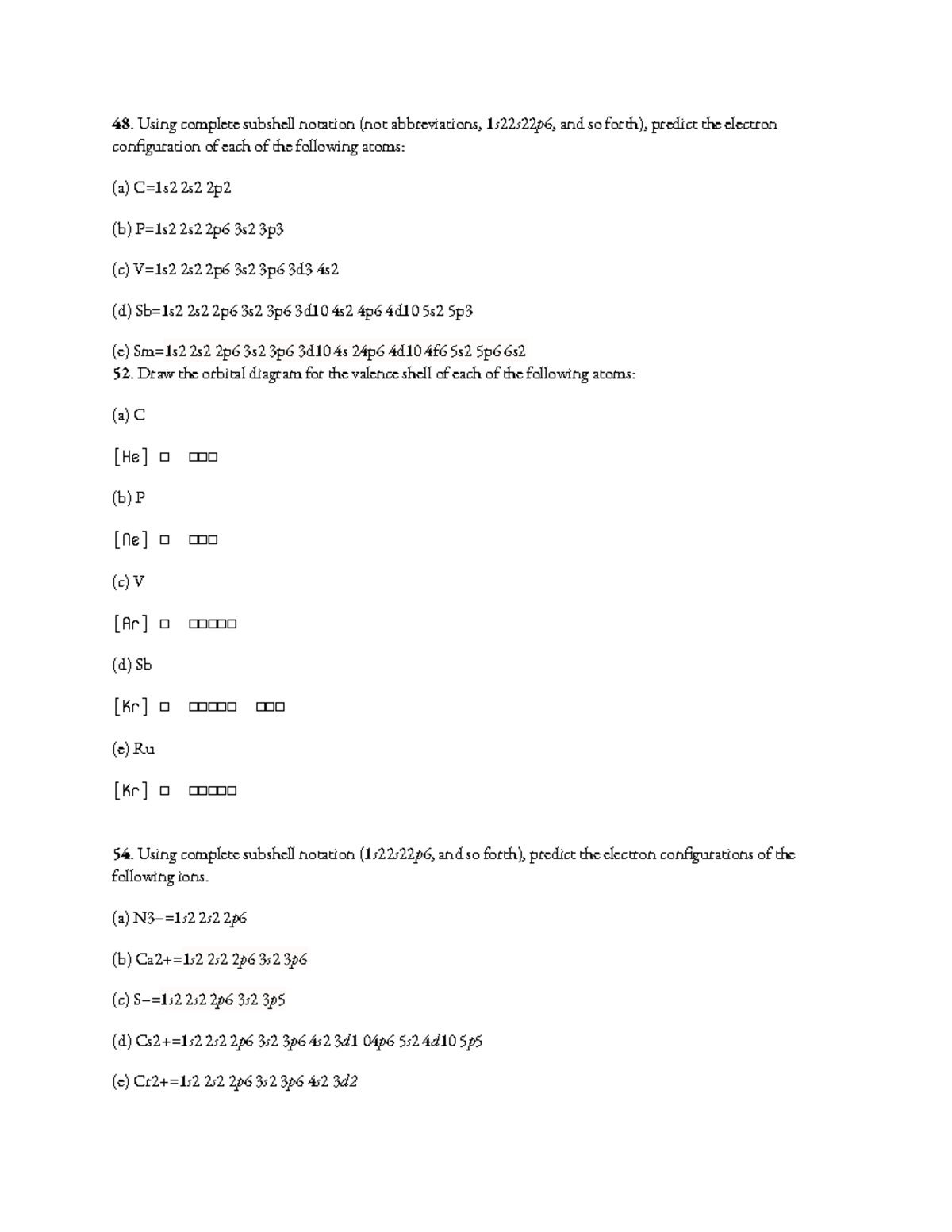 Chem ch3 exercises - Using complete subshell notation (not ...