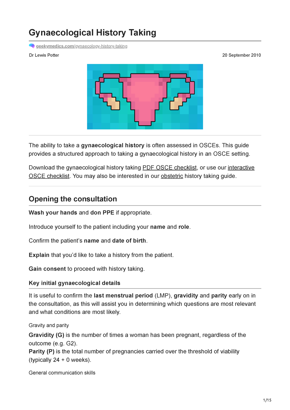 Gynaecological History - Medical Doctor - UPM - Studocu