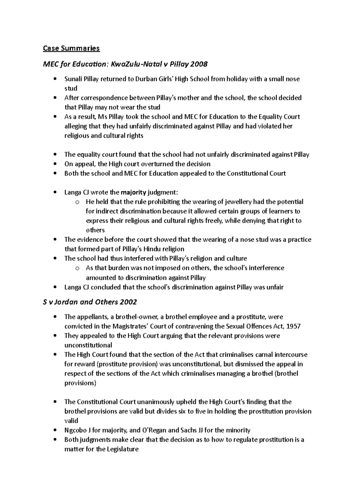 Case Summaries For Introduction To Law Cases - Case Summaries MEC For ...