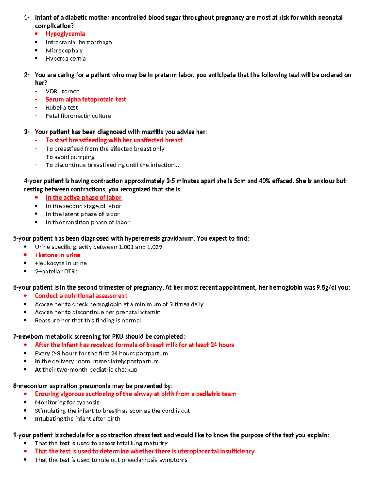 Maternity - Final test - N.a - 1- Infant of a diabetic mother ...