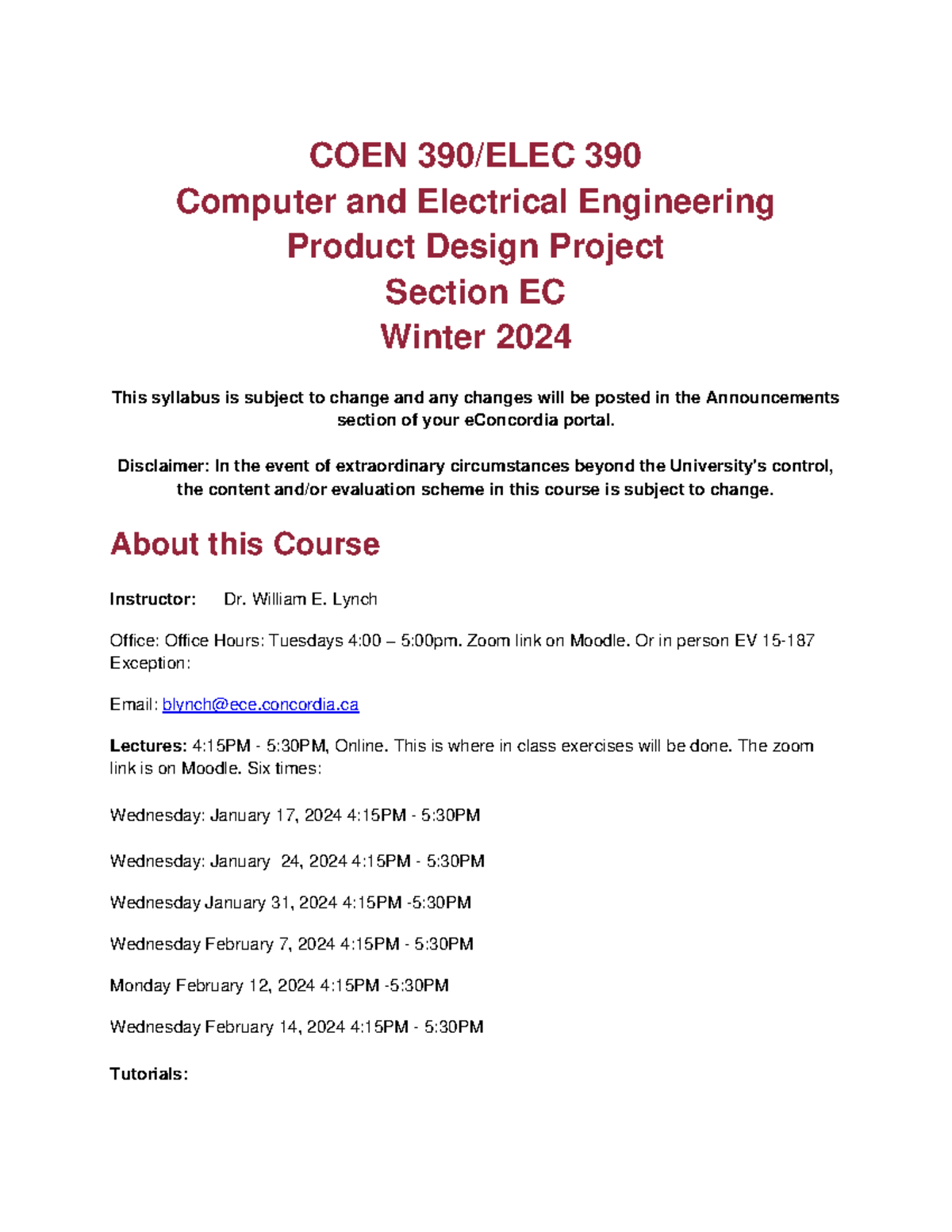 COEN390 Outline - COEN 390/ELEC 390 Computer and Electrical Engineering ...