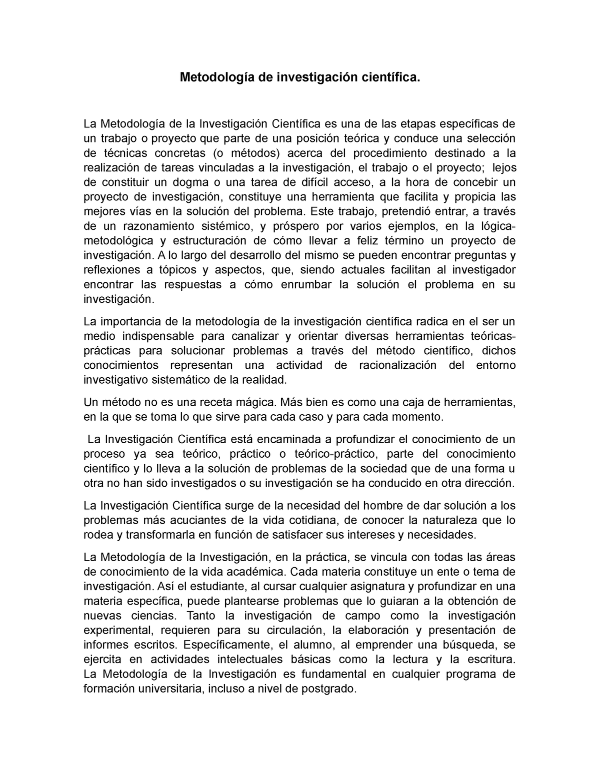 Conclusion Metodoligia DE LA Investigacion Cientifica - Metodología De ...