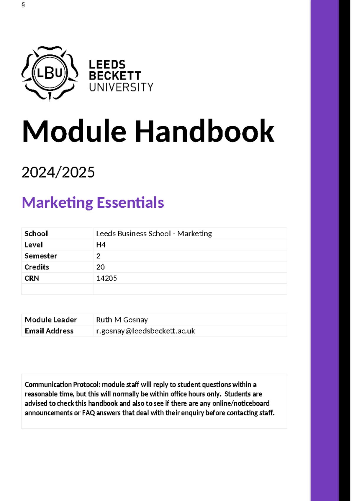 202425 Module Handbook MESS - § Module Handbook 2024 /2 025 Marketing ...