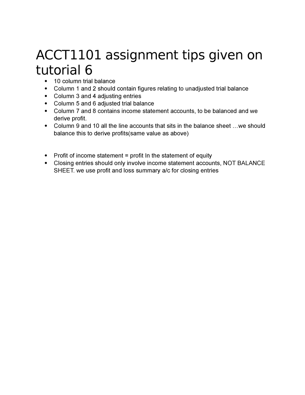 ACCT1101 Assignment Tips Given On Tutorial 6 - Column 9 And 10 All The ...