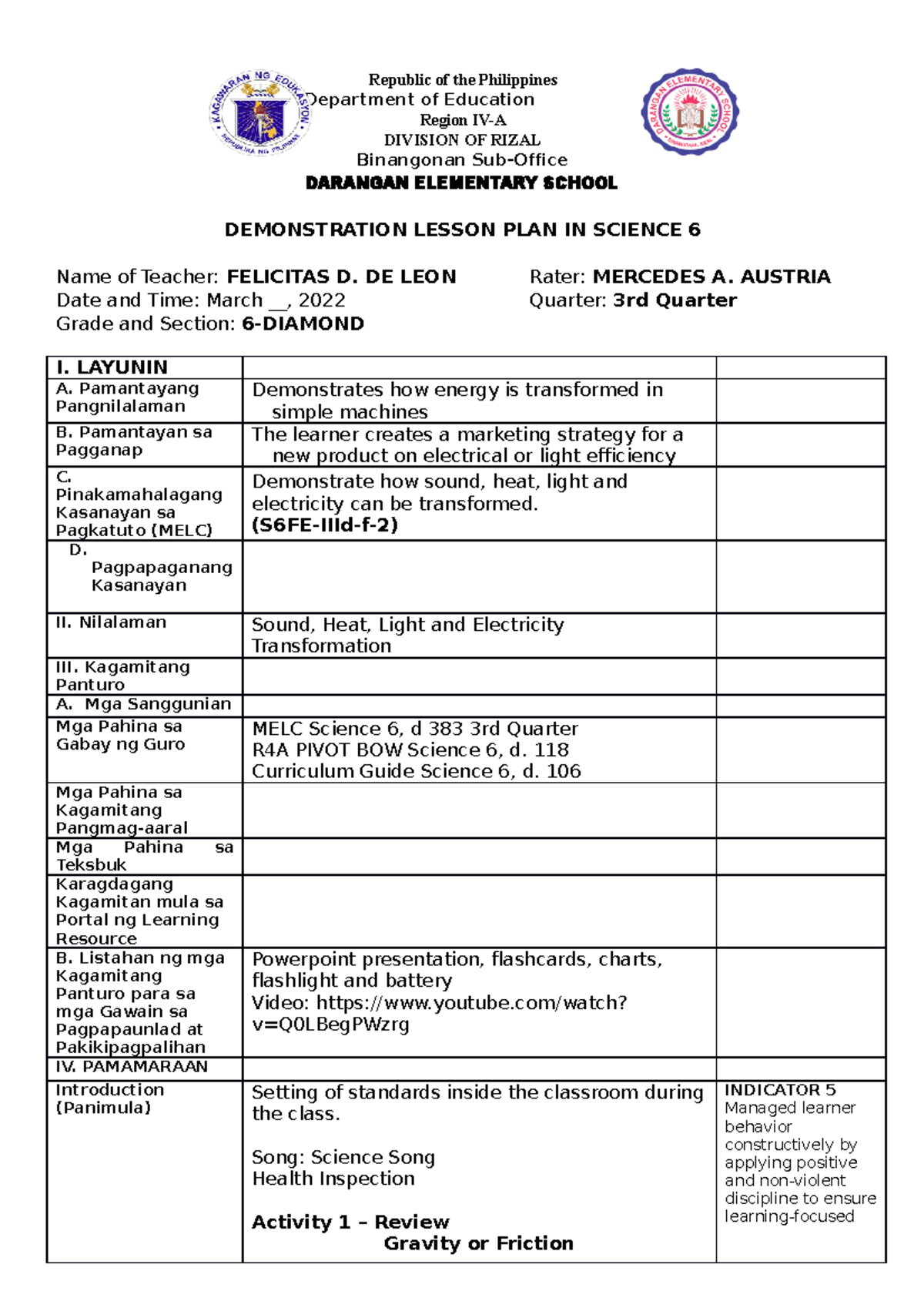 COT 1 - Lesson Plan - Republic of the Philippines Department of ...