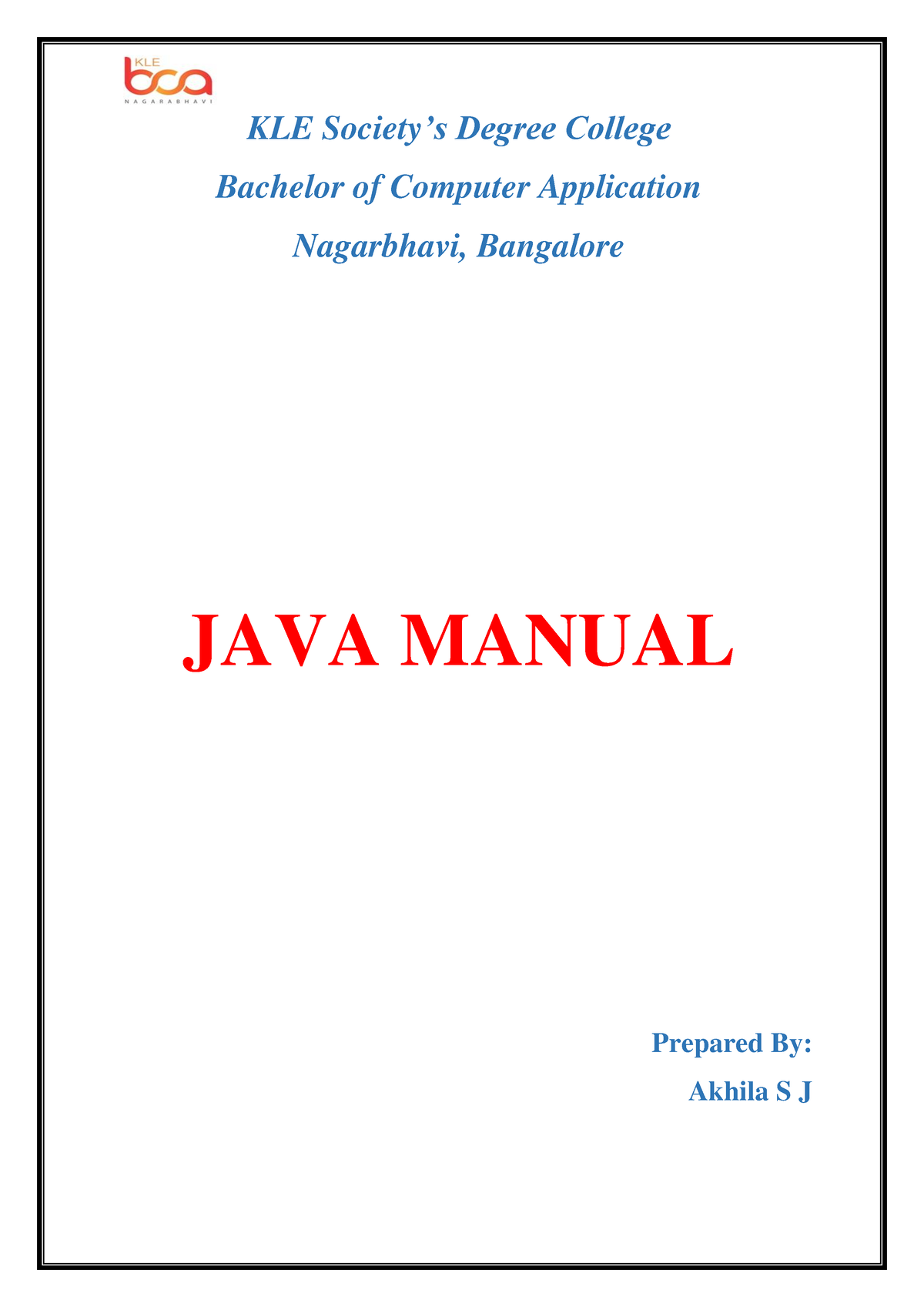 NEP Java Manual - KLE Society’s Degree College Bachelor Of Computer ...