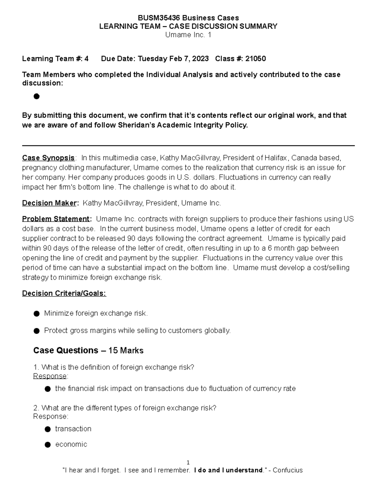 3 Umame Inc 1 - Learning TEAM - Discussion Summary Template - LEARNING ...