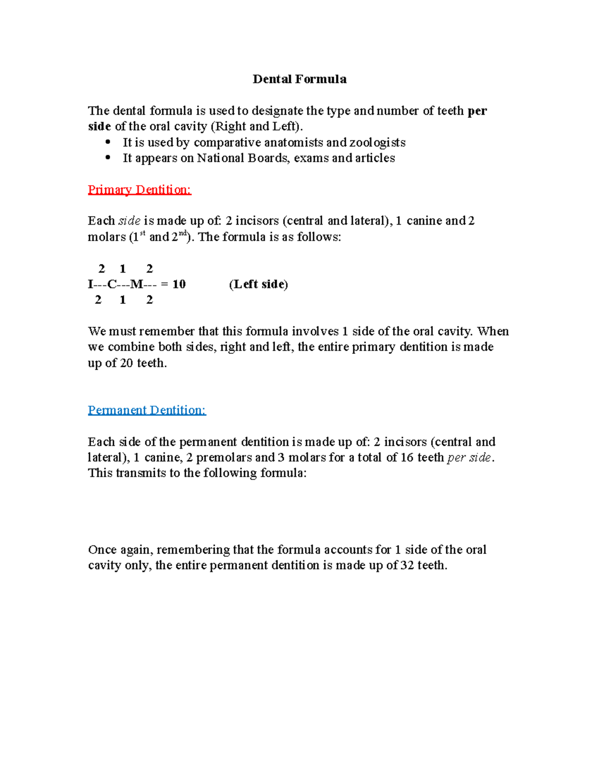 Dental Formula 2 - lecture notes - Dental Formula The dental formula is ...