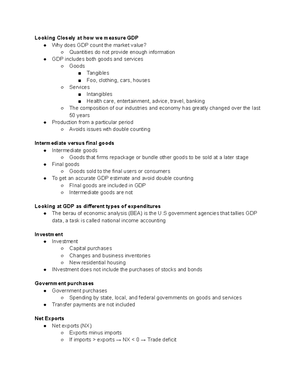 Chapter 19 b Notes - Looking Closely at how we measure GDP Why does GDP ...