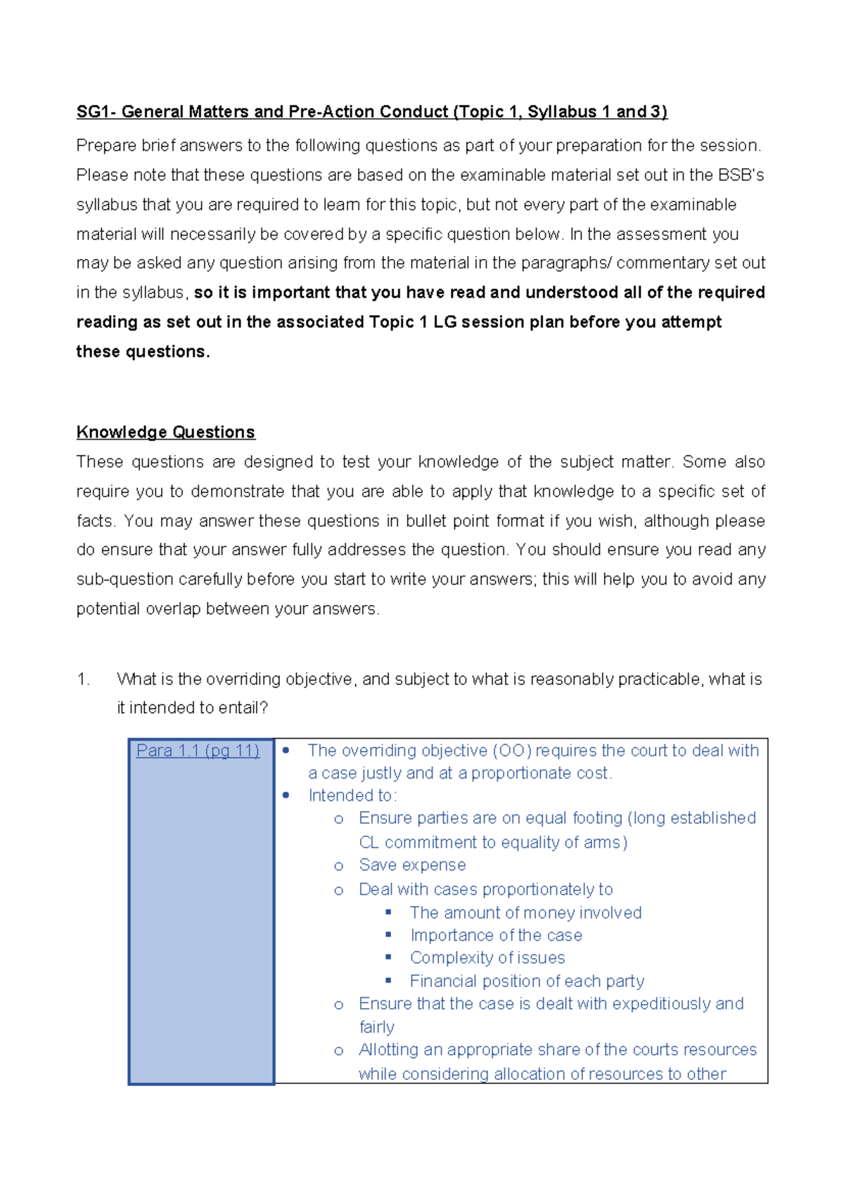 Topic 1 SG Advance Preparation Questions 2425 - SG1- General Matters ...