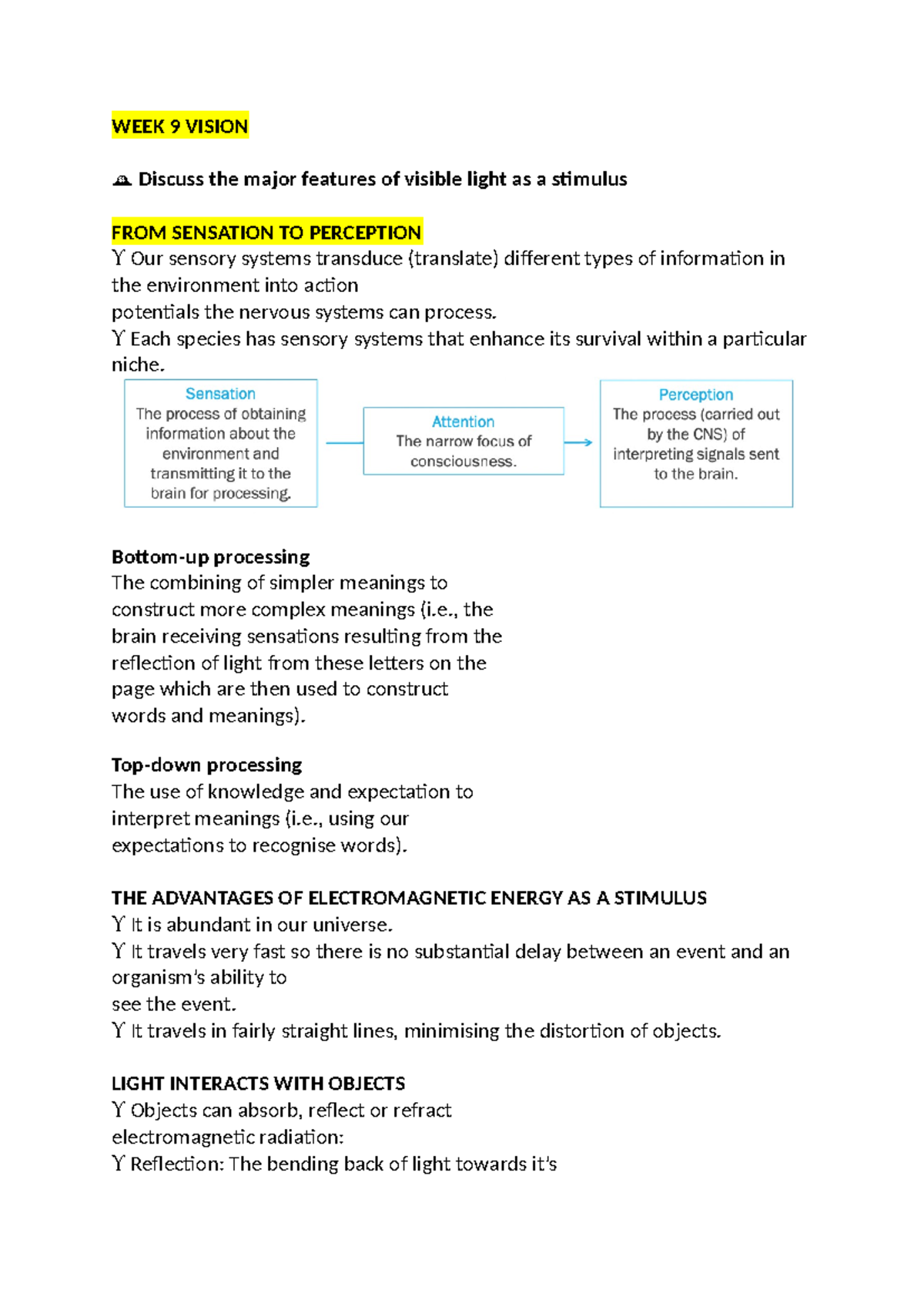 PSYC 315 - exam notes - WEEK 9 VISION Discuss the major features of ...