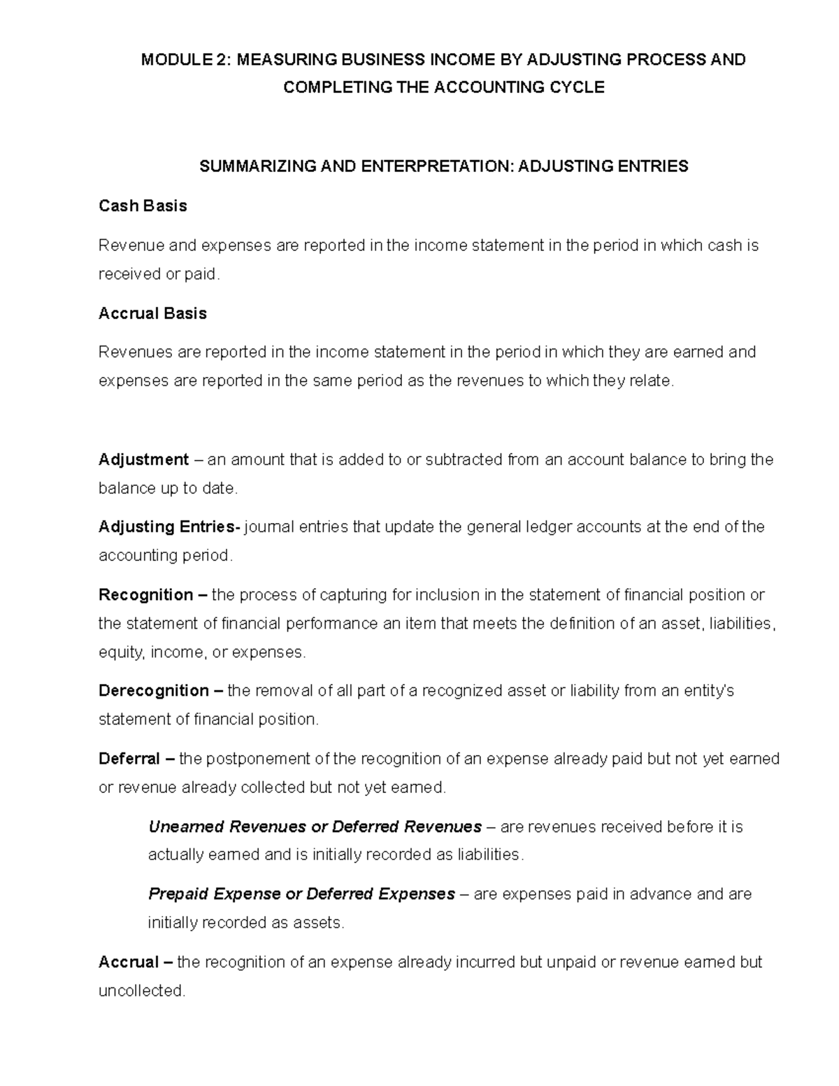 Adjusting Entries And Error Corrections - MODULE 2: MEASURING BUSINESS ...