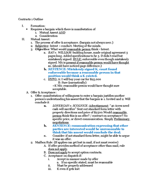 Contracts Final Outline - Fall 2021 Applicable Law Common Law or UCC ...