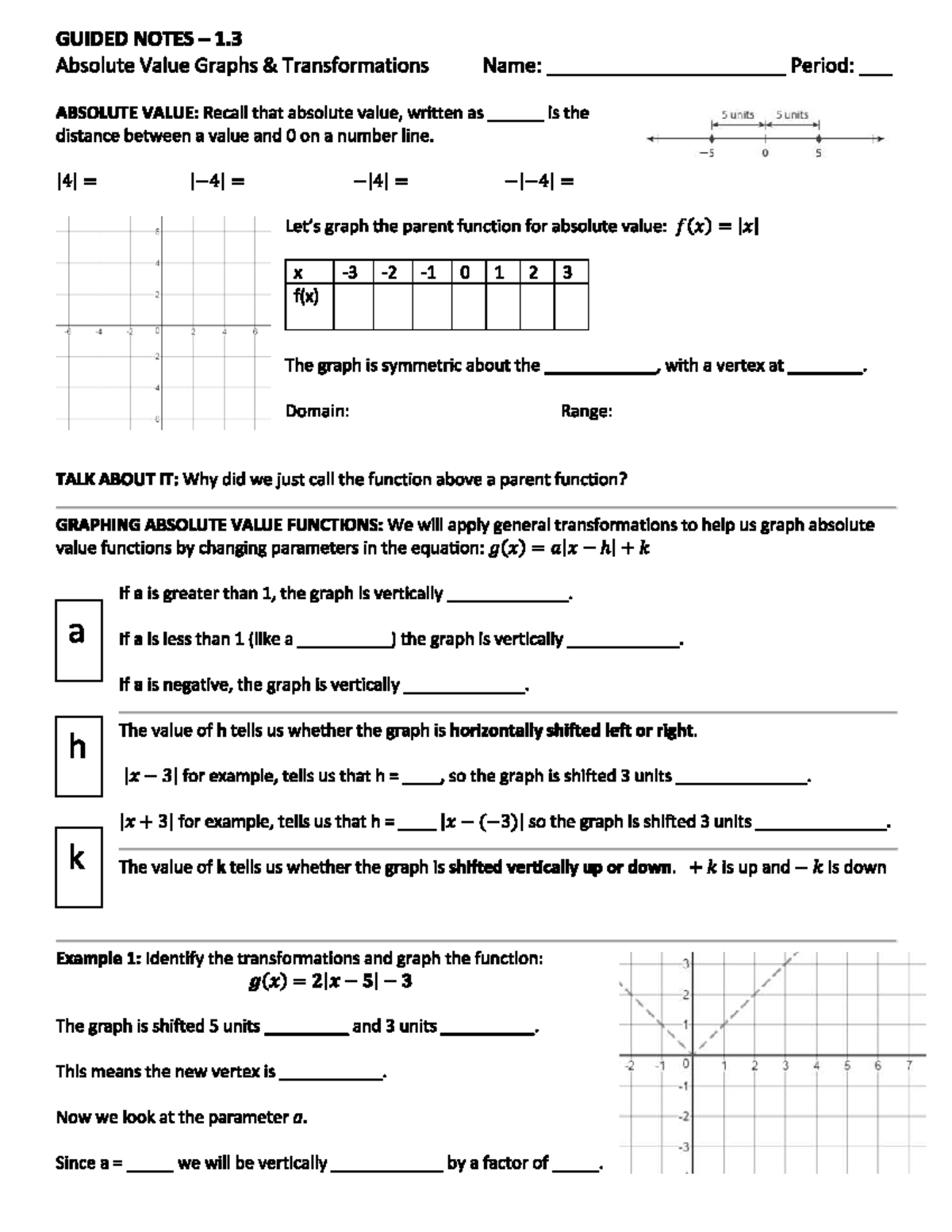 Lesson 1-5 Absolute Value - GUIDED NOTES 1 Absolute Value Graphs ...