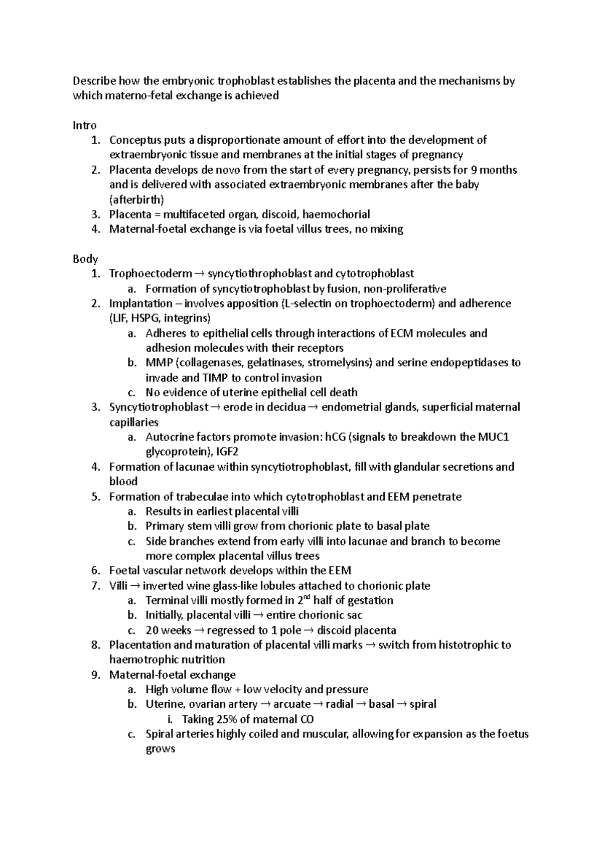 Placentation essay plan - Describe how the embryonic trophoblast ...