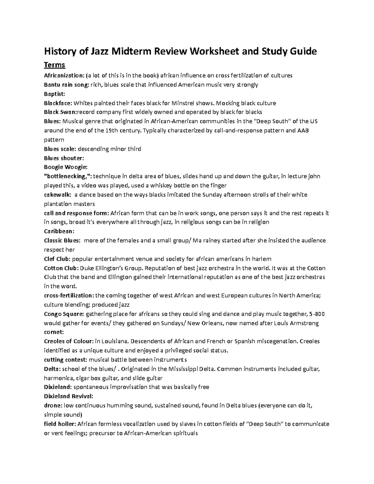 History of Jazz Midterm Review Worksheet and Study Guide-2 - History of Jazz Midterm Review - Studocu history-of-jazz-midterm-review-worksheet-and-study-guide-2-history-of-jazz-midterm-review-studocu