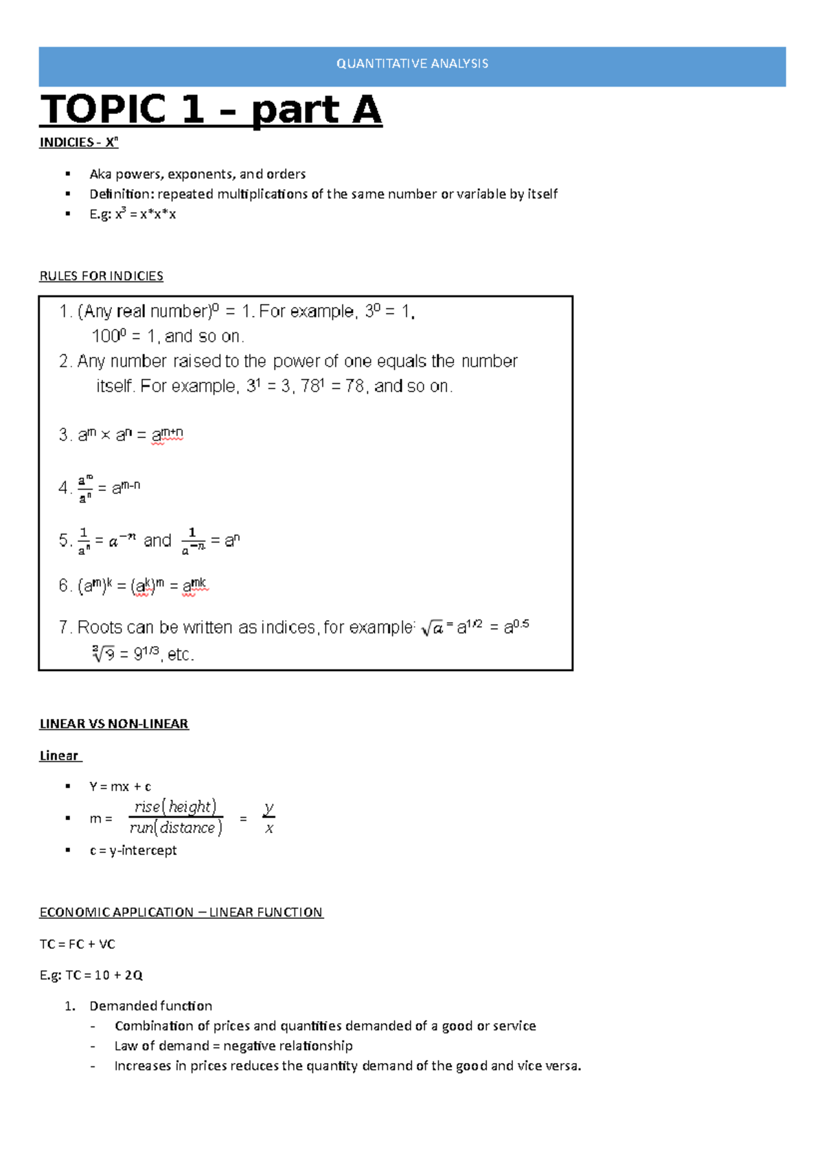 Quantitative Analysis - Topic Summary - QUANTITATIVE ANALYSIS TOPIC 1 ...