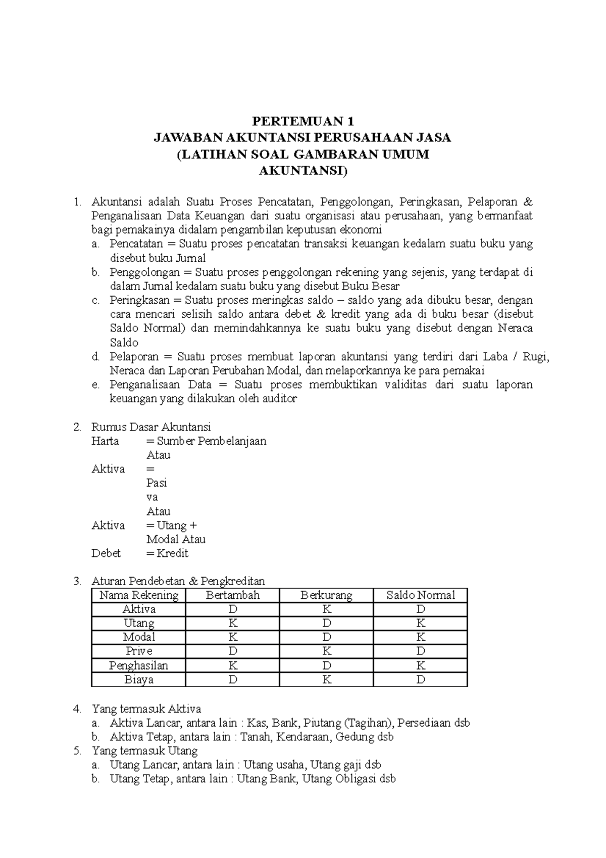 Tugas Akutansi 1 - PERTEMUAN 1 JAWABAN AKUNTANSI PERUSAHAAN JASA ...