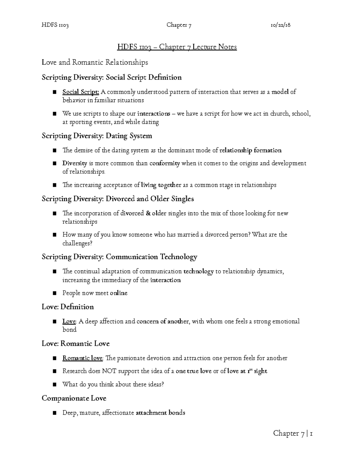 Chapter 7 Lecture Notes - HDFS 1103 Chapter 7 10/22/18 HDFS 1103 ...