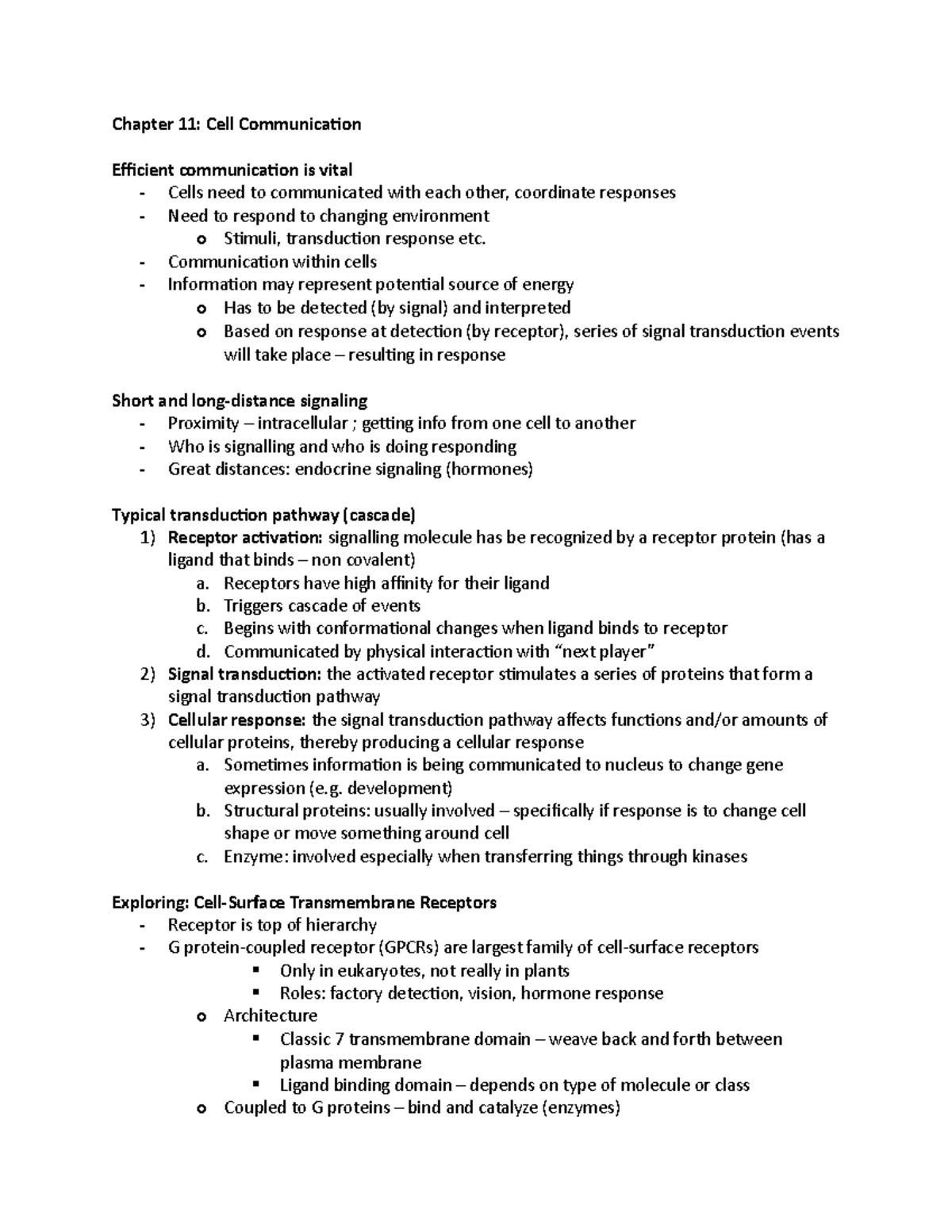 Chapter 11 - Dr. Snedden - Chapter 11: Cell Communication Efficient ...