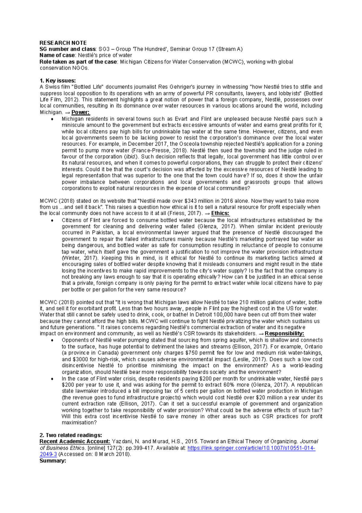 NestleRN1 Research Note example RESEARCH NOTE SG number and class
