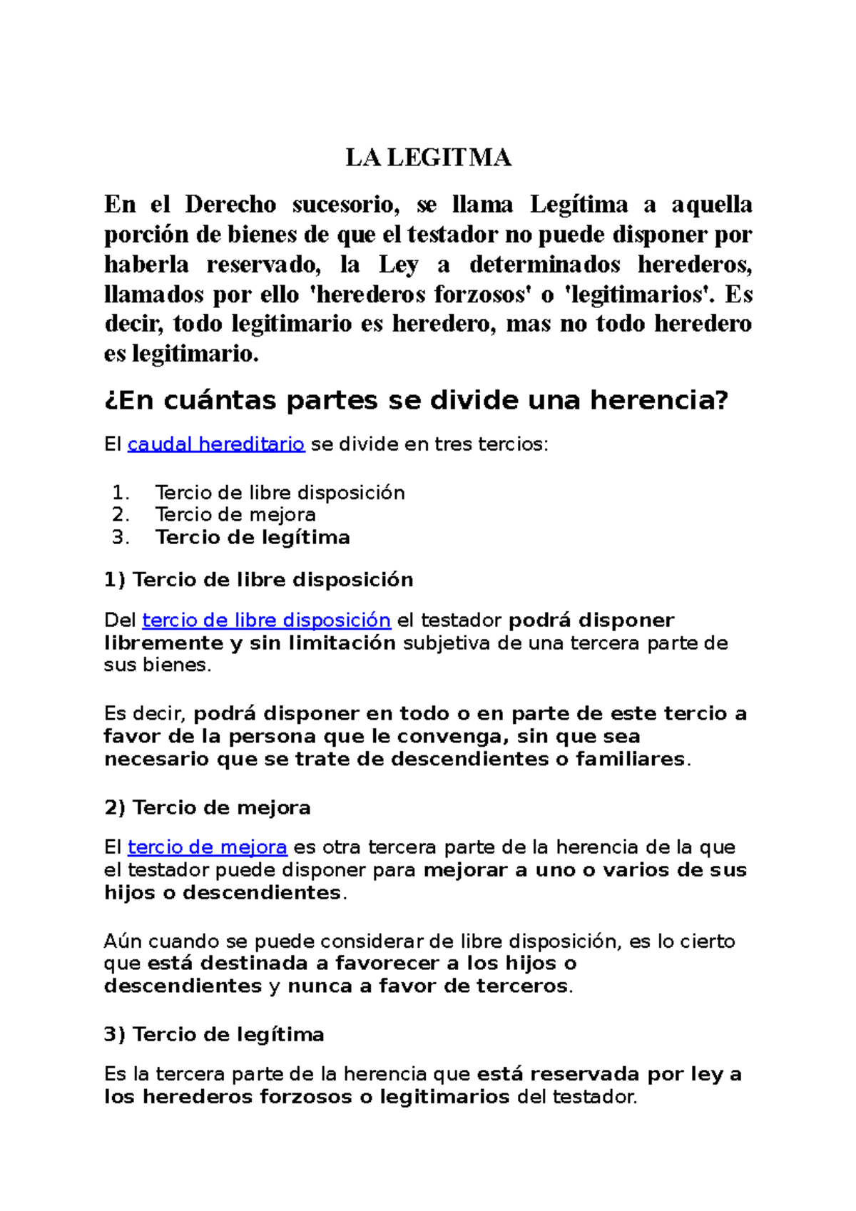 Stuco LA Legitma - LA LEGITIMA - LA LEGITMA En el Derecho sucesorio, se ...