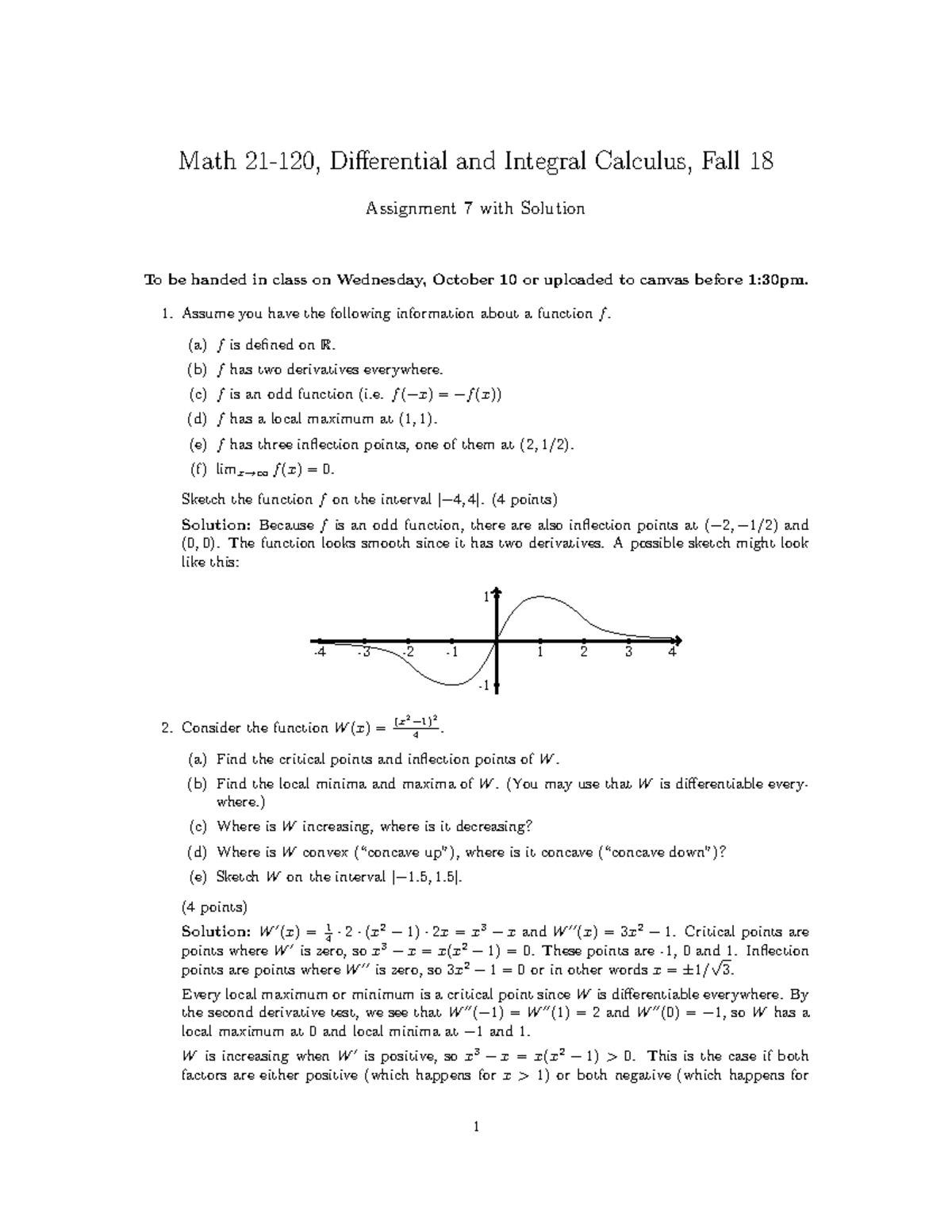 Homework Assignment 7 Answers Math Differential and Integral Calculus, Fall 18 Assignment 7
