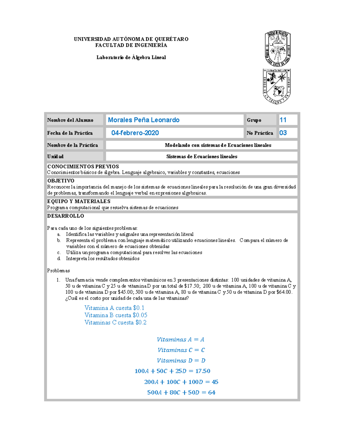 Algebra 3 LMP - UNIVERSIDAD AUTÓNOMA DE QUERÉTARO FACULTAD DE ...