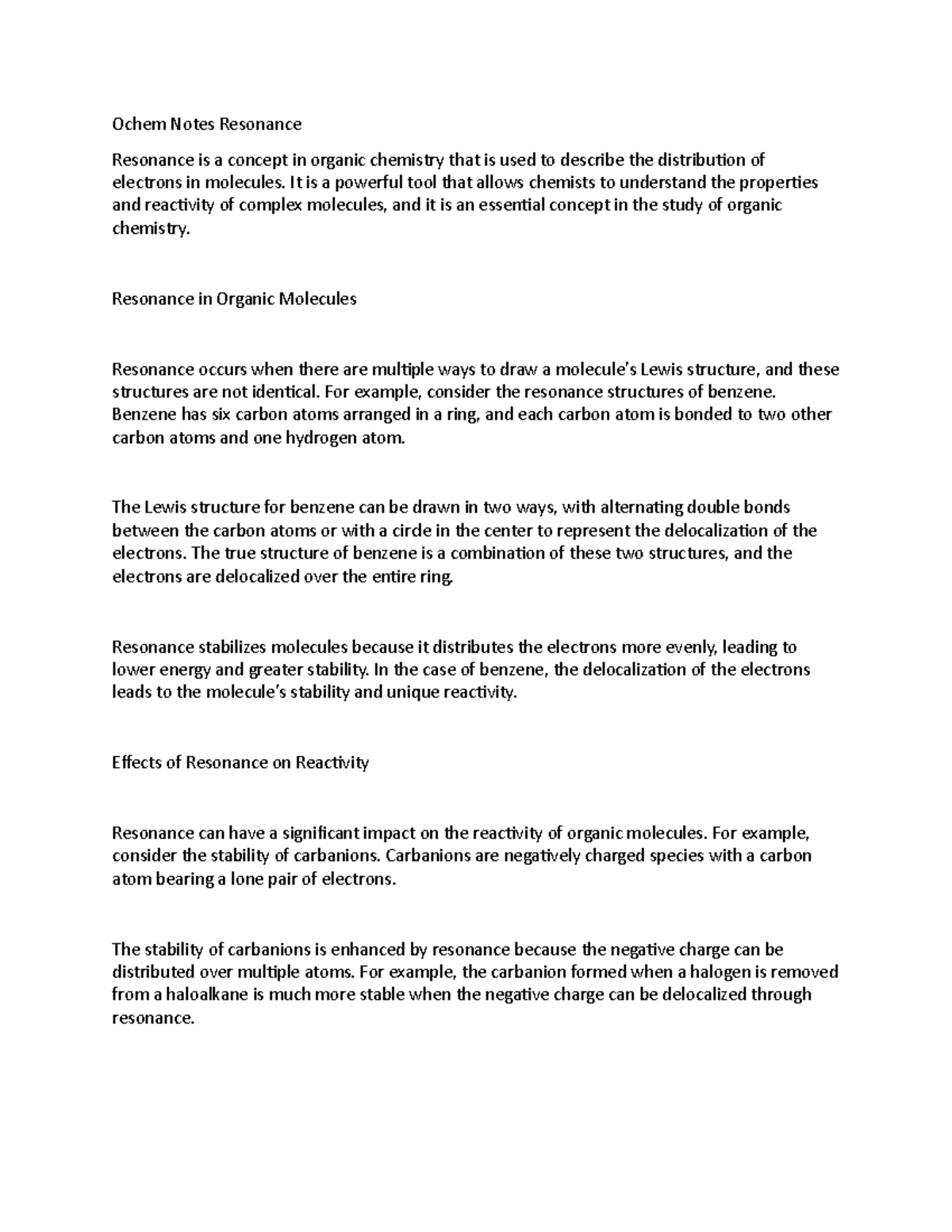 Ochem Notes Resonance - Ochem Notes Resonance Resonance is a concept in ...