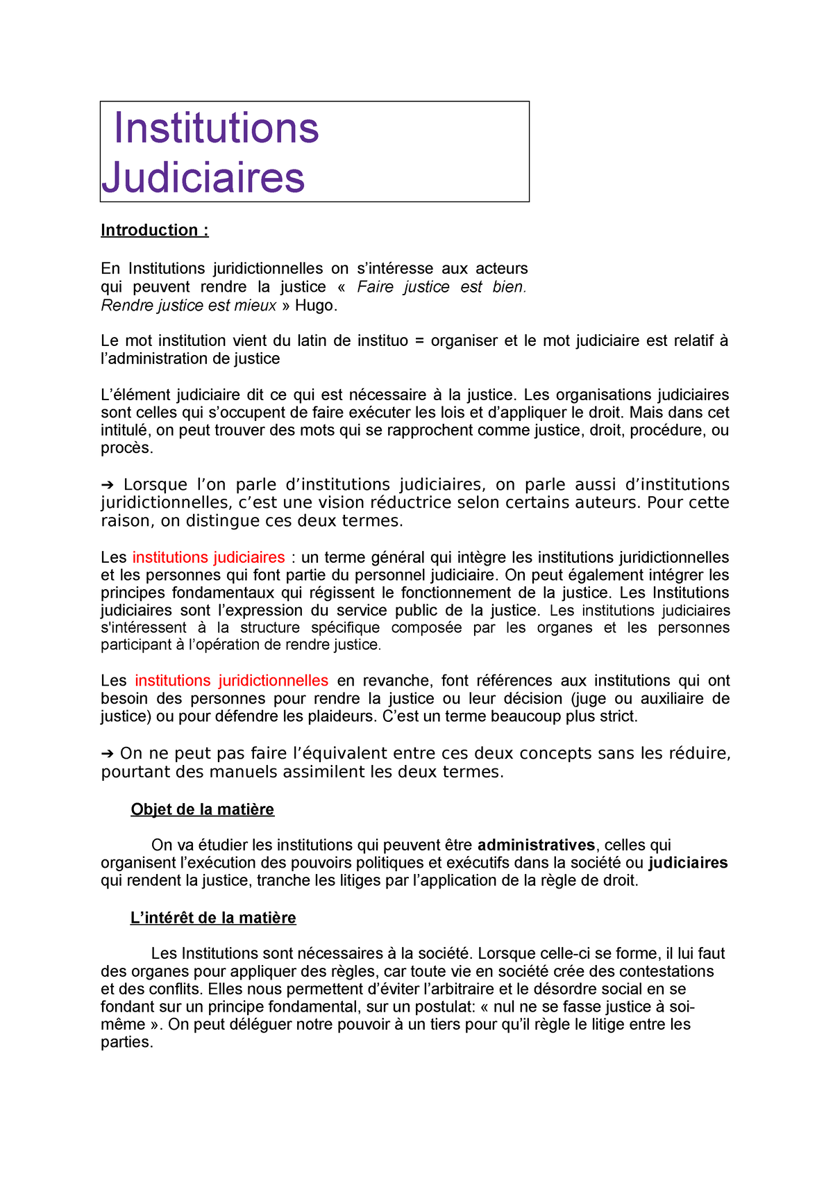 Cours Entier Administration Judiciaire - Institutions Judiciaires ...