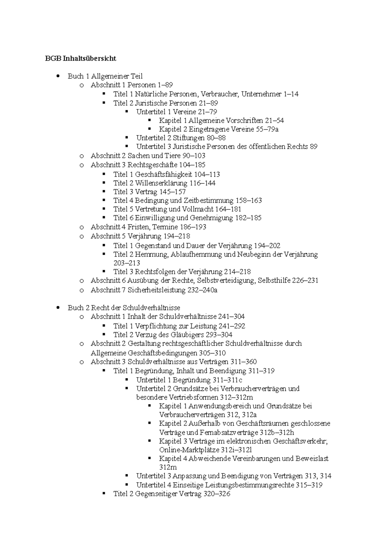 BGB Inhaltsübersicht - BGB Inhaltsübersicht Buch 1 Allgemeiner Teil O ...