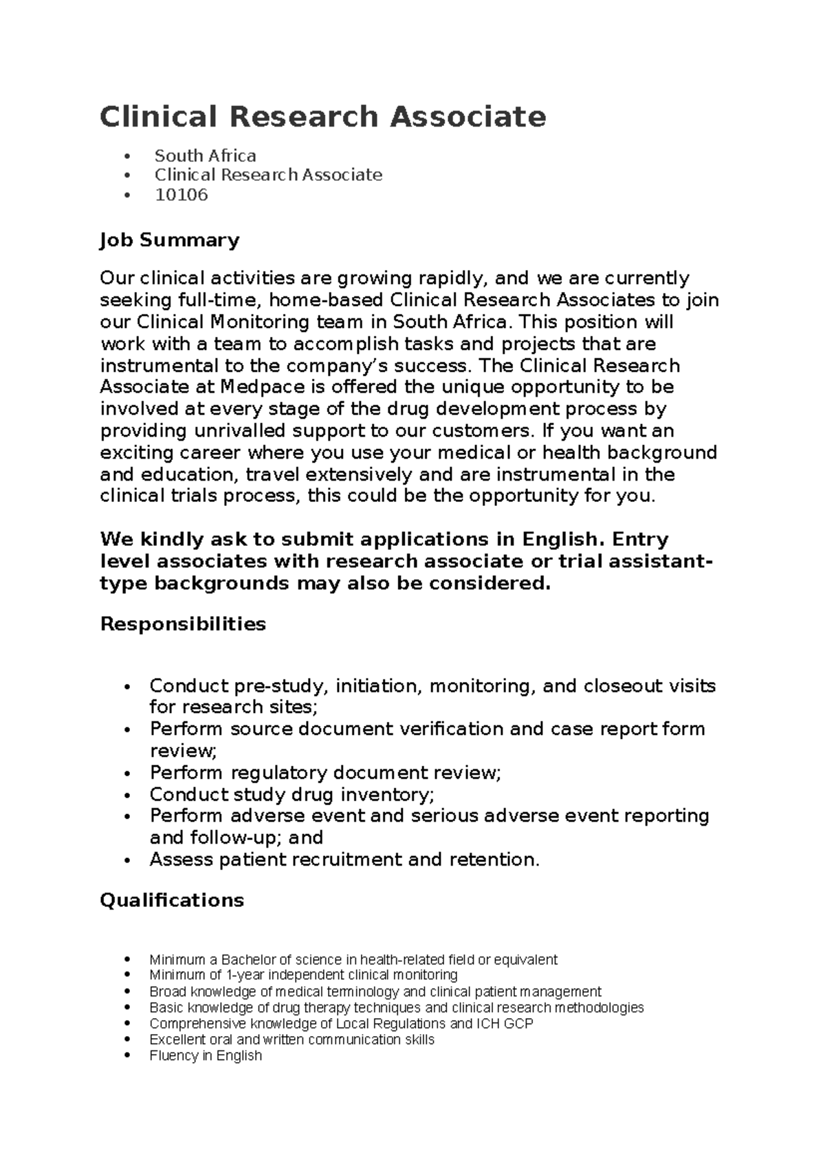 Clinical Research Associate - This position will work with a team to ...