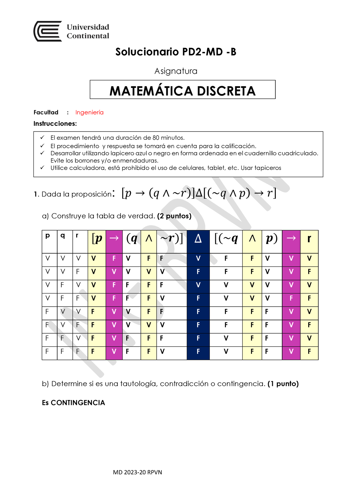 SOL PD2 MD 2023 20 B - Solucionario - MD 2023- 20 RPVN Solucionario PD2 ...