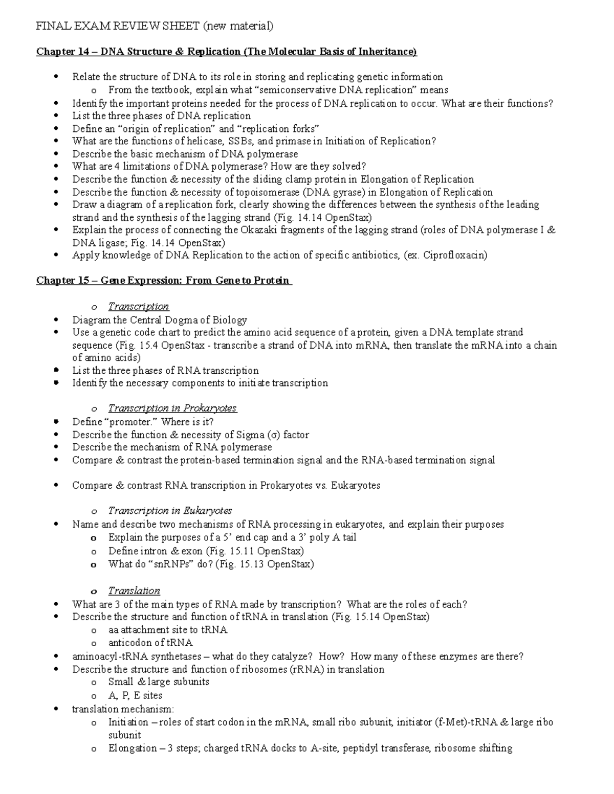 Exam 4 review F23 - Chapter 14 – DNA Structure & Replication (The ...