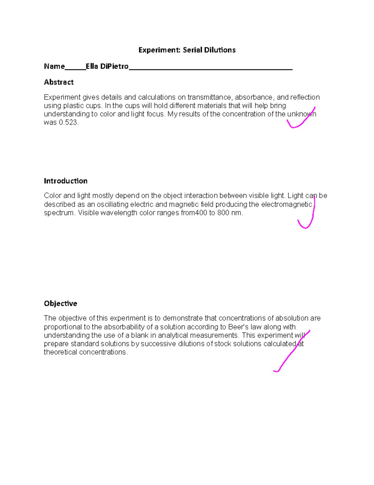 Lab+9+Dilutions+report28129 Experiment Serial Dilutions Name