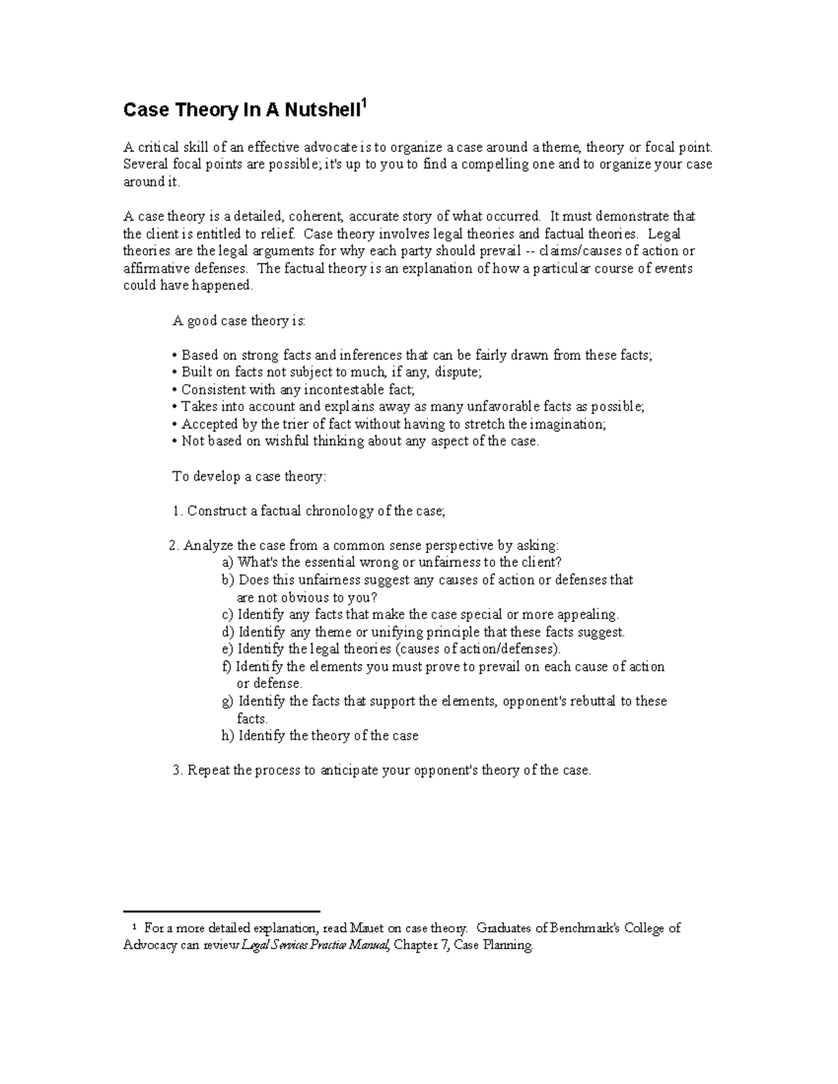 Case theory nutshell These are hotshot lecture summaries. They