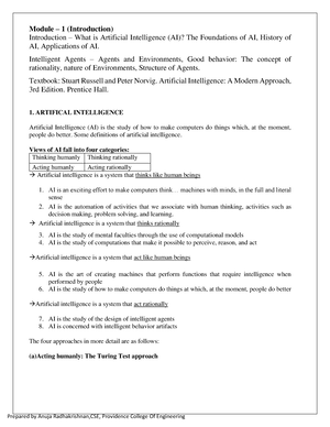 Cst401 Ai Module-1-note - CST401 ARTIFICIAL INTELLIGENCE MODULE 1 - Studocu