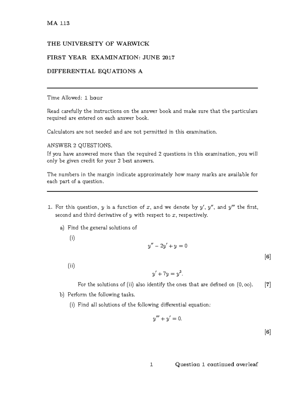 Ma 113 - Past papers from Warwick Maths Institute - MA 113 THE ...