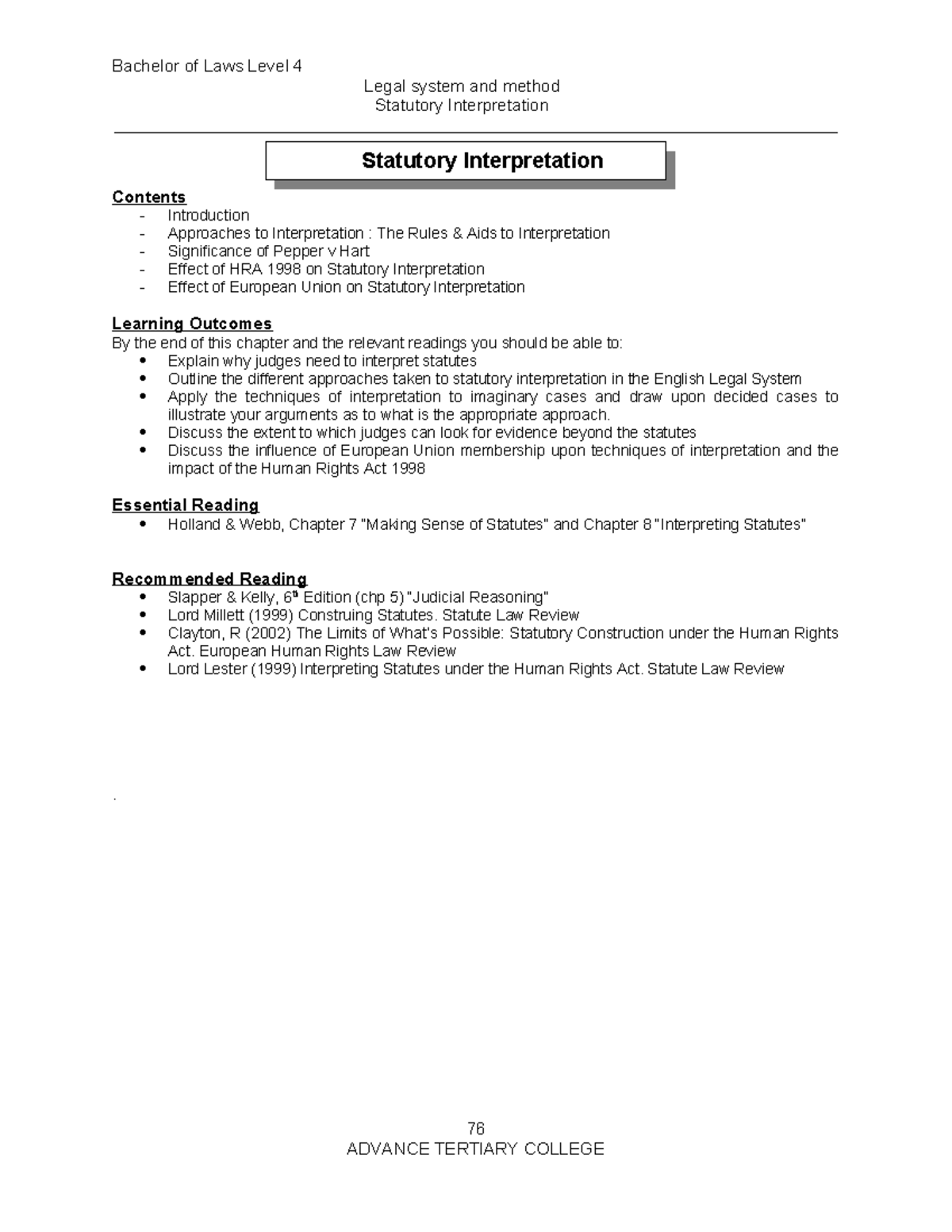 4. Statutory Interpretation (Updated) - Legal system and method ...