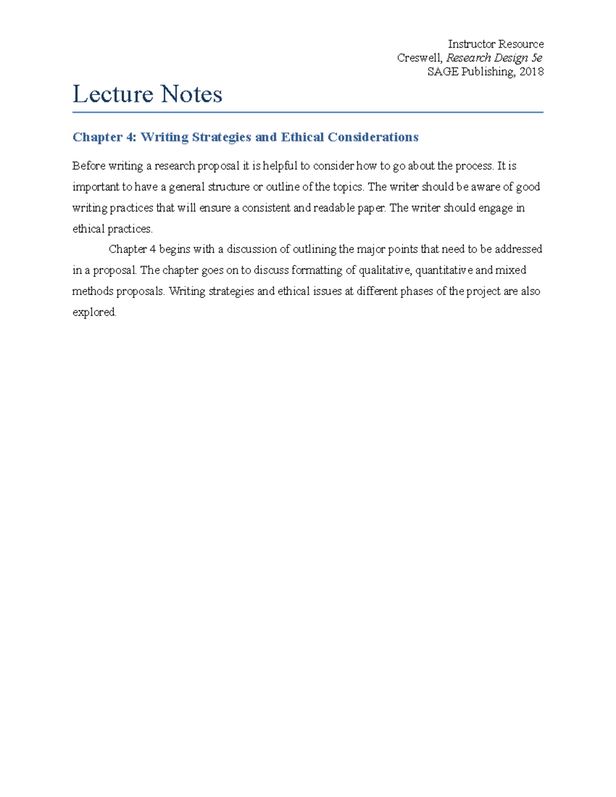 Creswell Ch.4 Notes Research Ethics Creswell, Research Design 5e