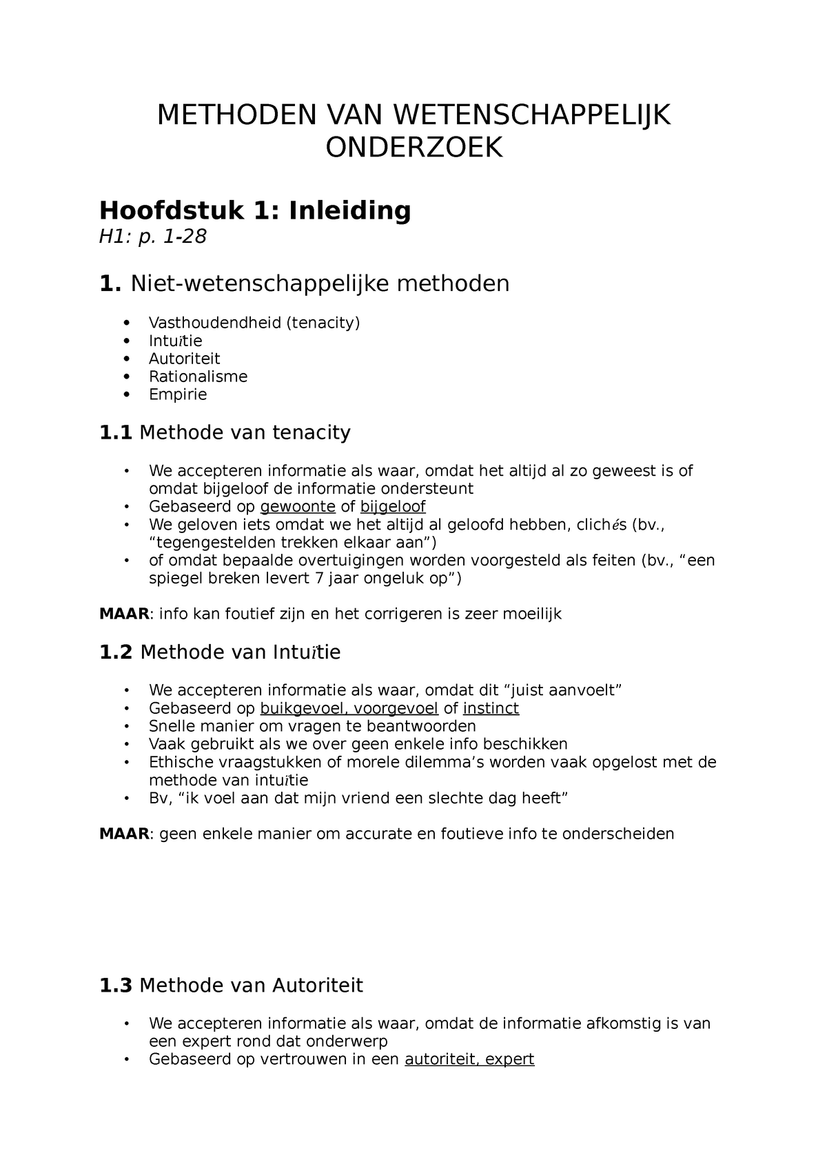 H1-Inleiding - Samenvatting Methoden Van Het Wetenschappelijk Onderzoek ...