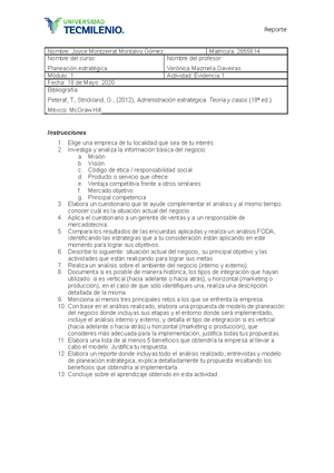 Actividad 1 Planeación estratégica - Nombre: Matrícula: Nombre del ...
