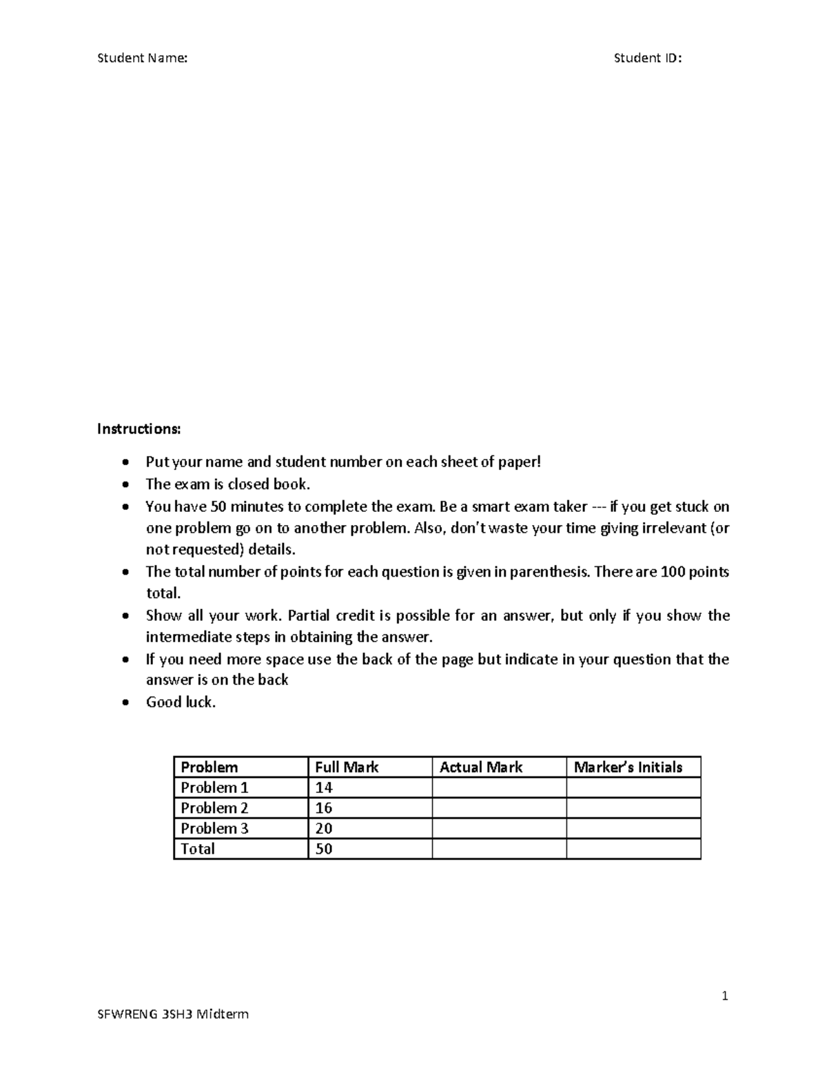 Midterm 2018 - 1 Instructions: Put your name and student number on each ...