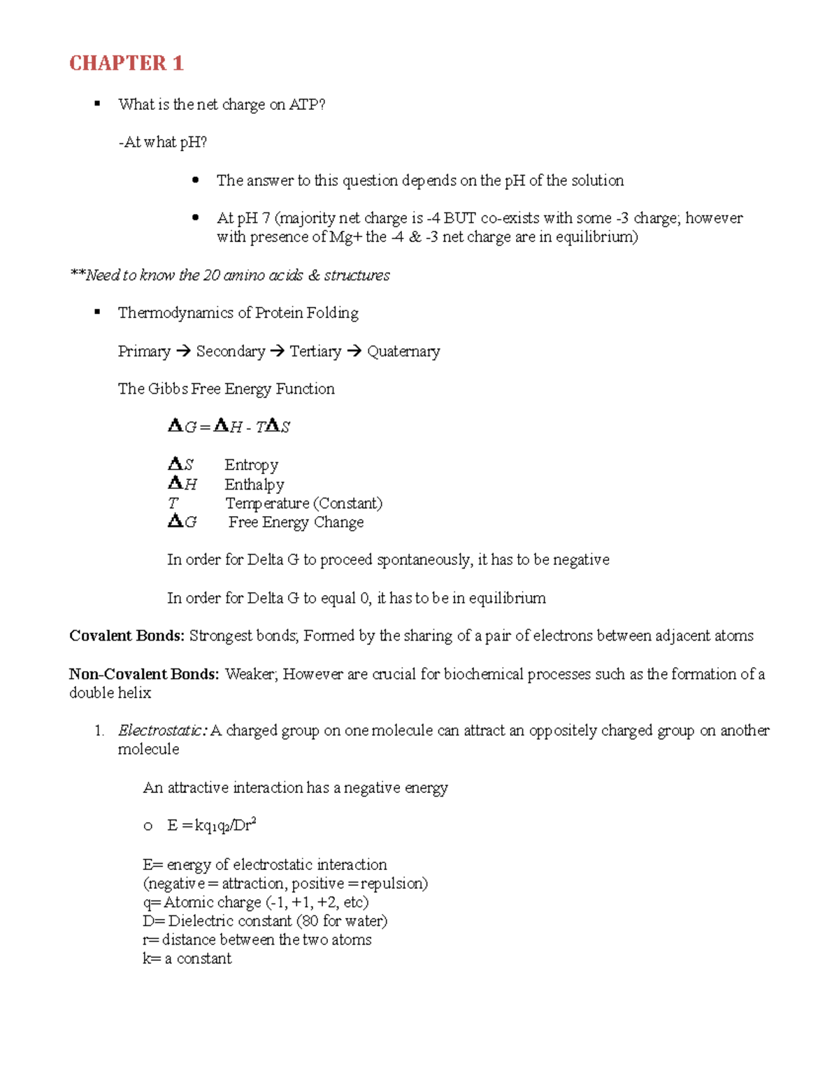 Chapter 1 - Biochemistry - CHAPTER 1 What is the net charge on ATP ...
