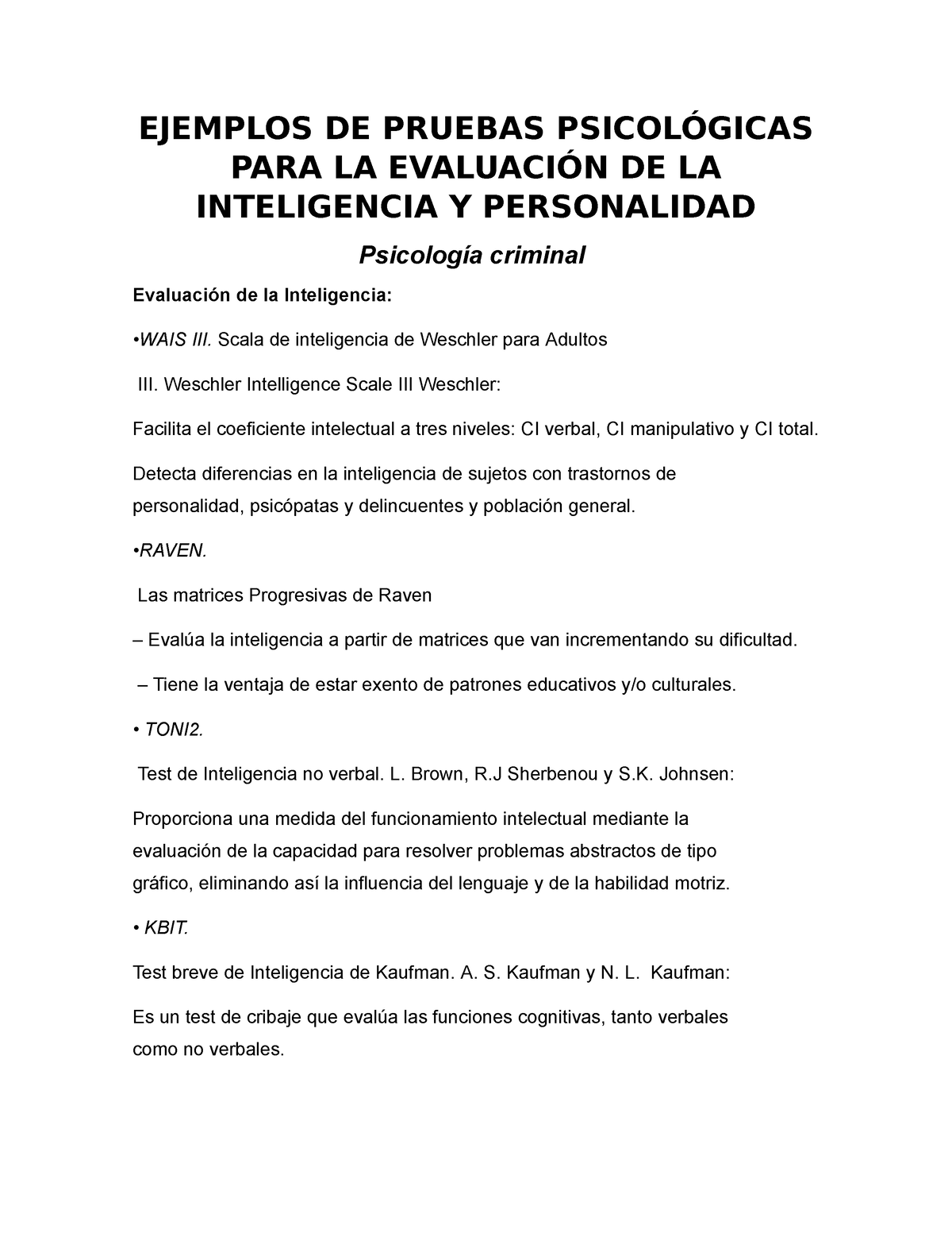 Ejemplos De Pruebas Psicológicas Para La Evaluación De La Inteligencia Y Personalidad Ejemplos 6598