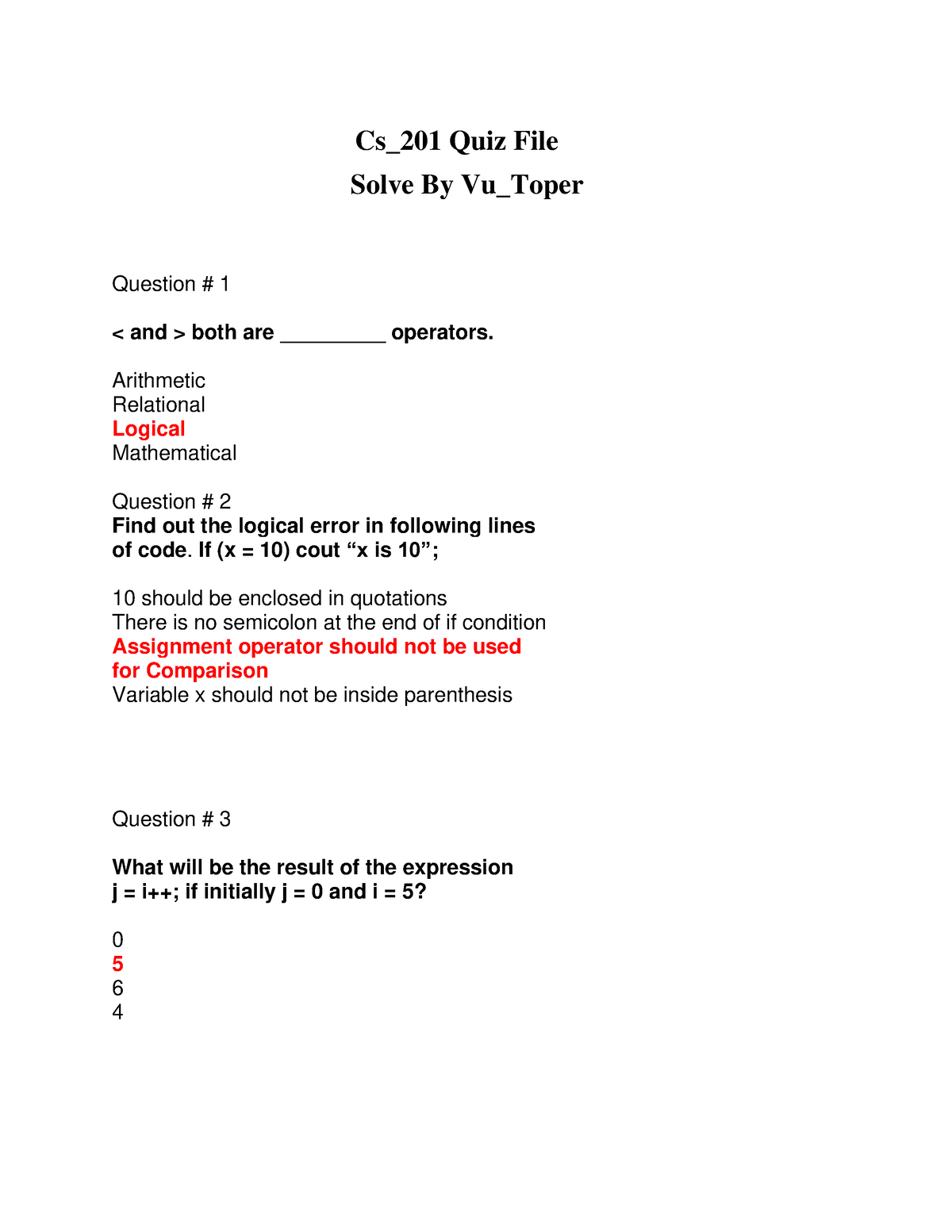 Cs201 Quiz Solve By Vu Toper - Cs_ 2 01 Quiz File Solve By Vu_Toper ...