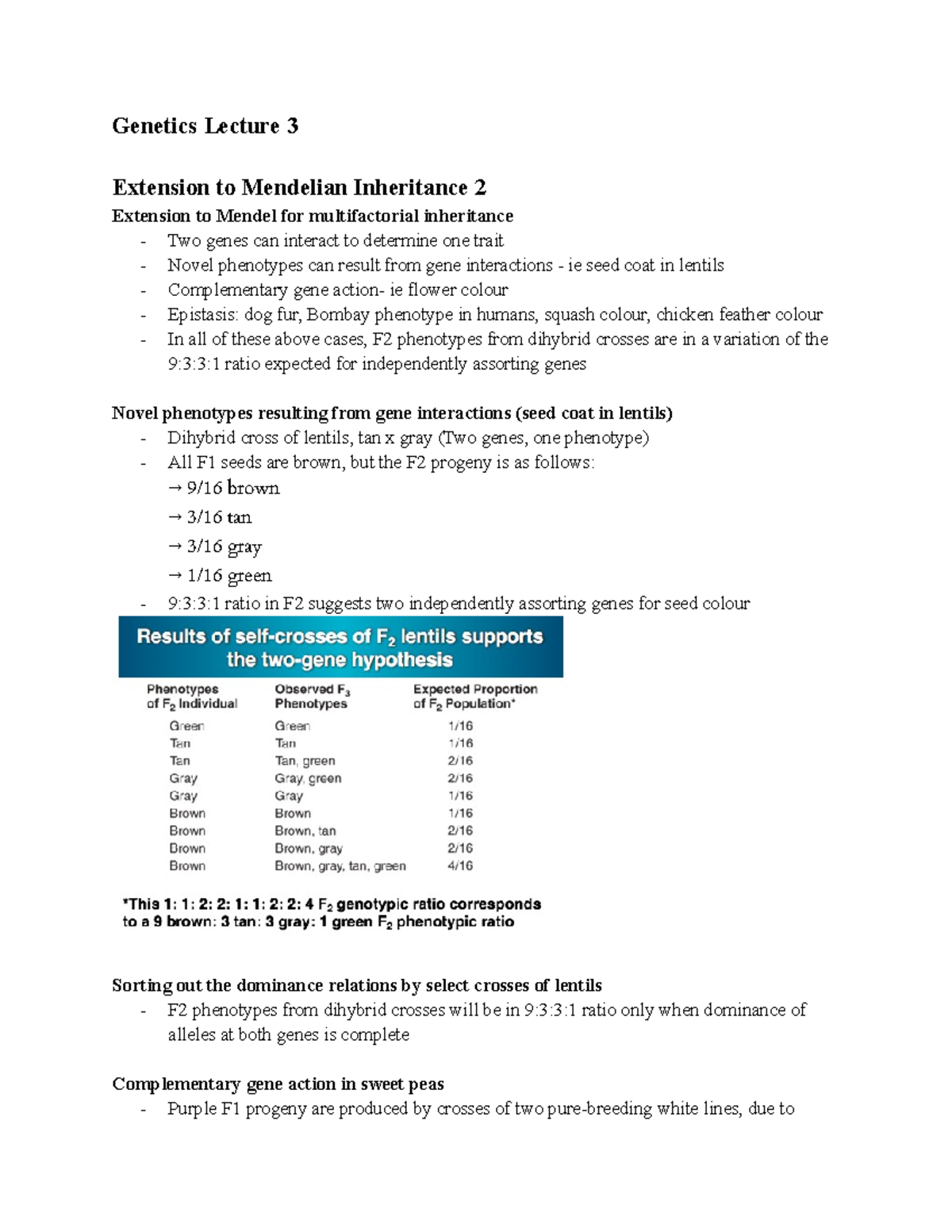 biol 2107 lecture 3 - Genetics Lecture 3 Extension to Mendelian ...