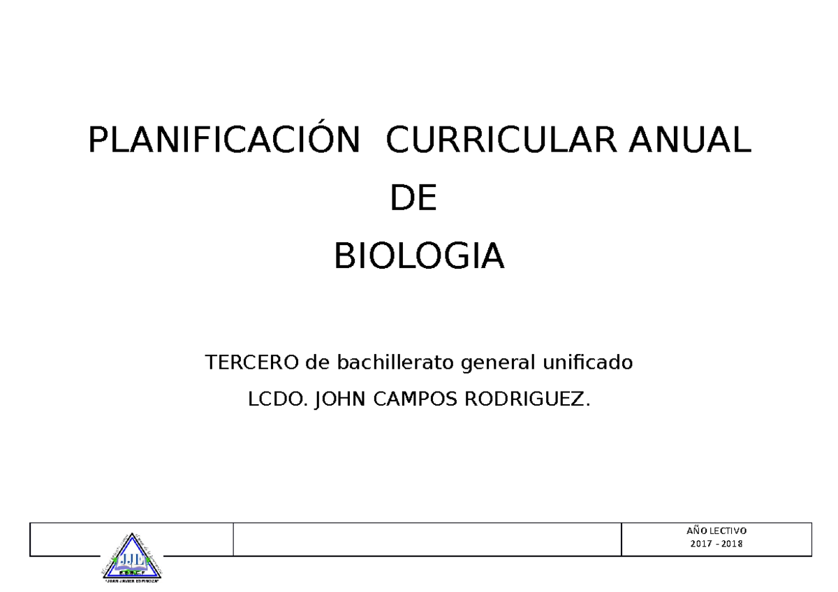 PLAN Anual Biologia 3BGU 2017 - PLANIFICACIÓN CURRICULAR ANUAL DE ...