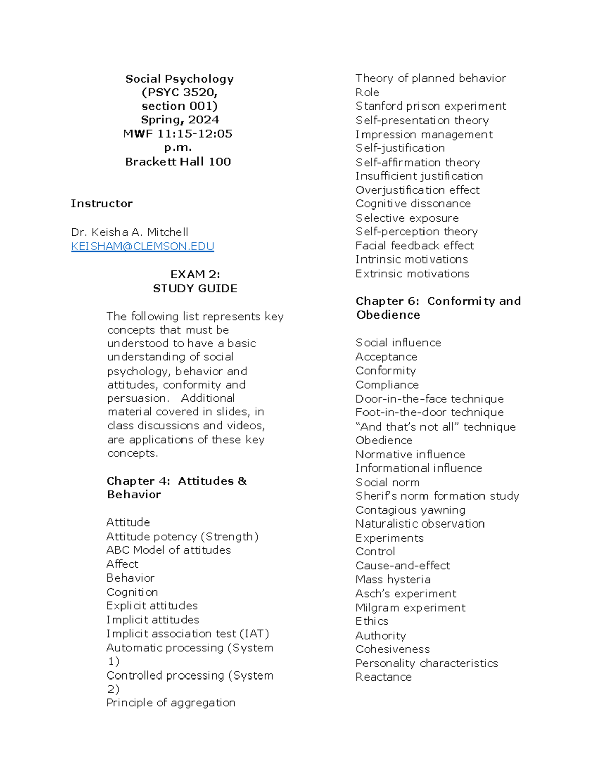 PSYC 3520 Exam 2 Study Guide Chapters 4 6 & 7 - Social Psychology (PSYC ...